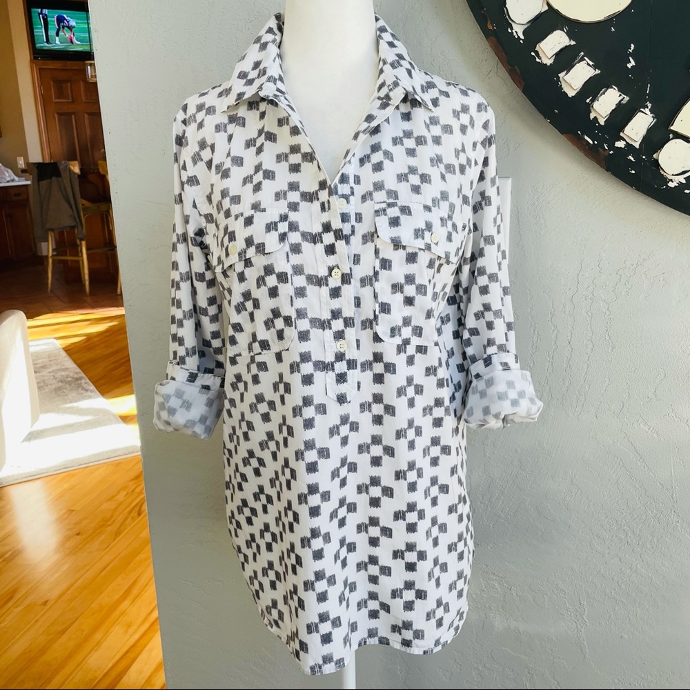 Madewell Market Pop Over Ikat Checkered Blouse